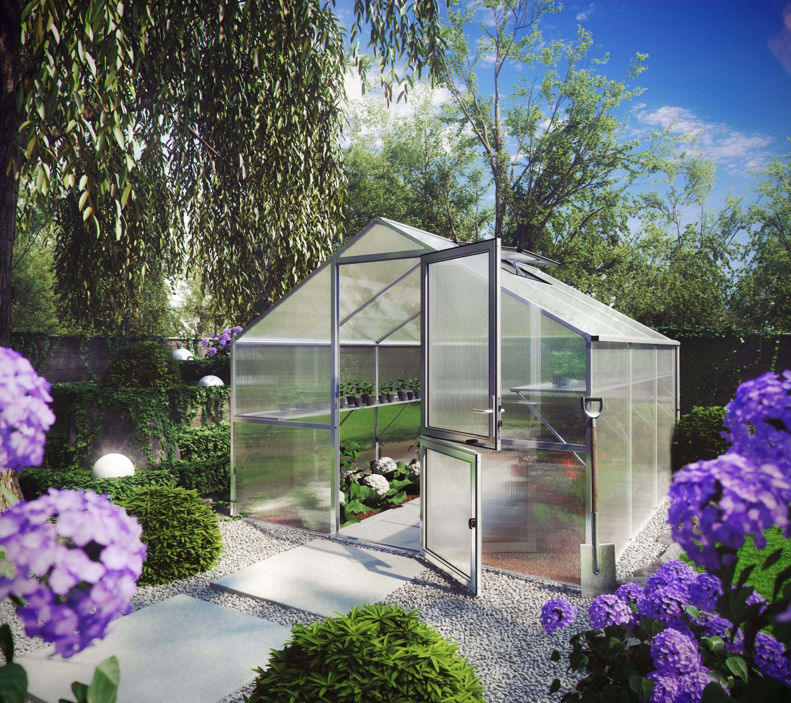 Aluminium växthus Orchidee III 10 kvm – 10 mm kanalplast & stark konstruktion