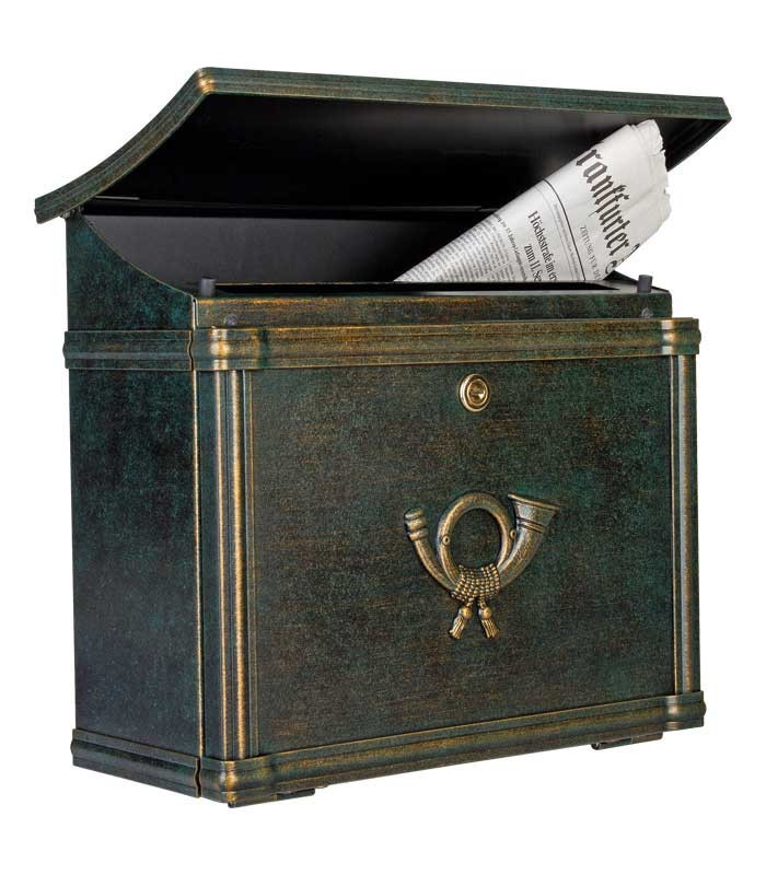 Nostalgisk design postlåda i rostfritt Heibi Merito brun/guld
