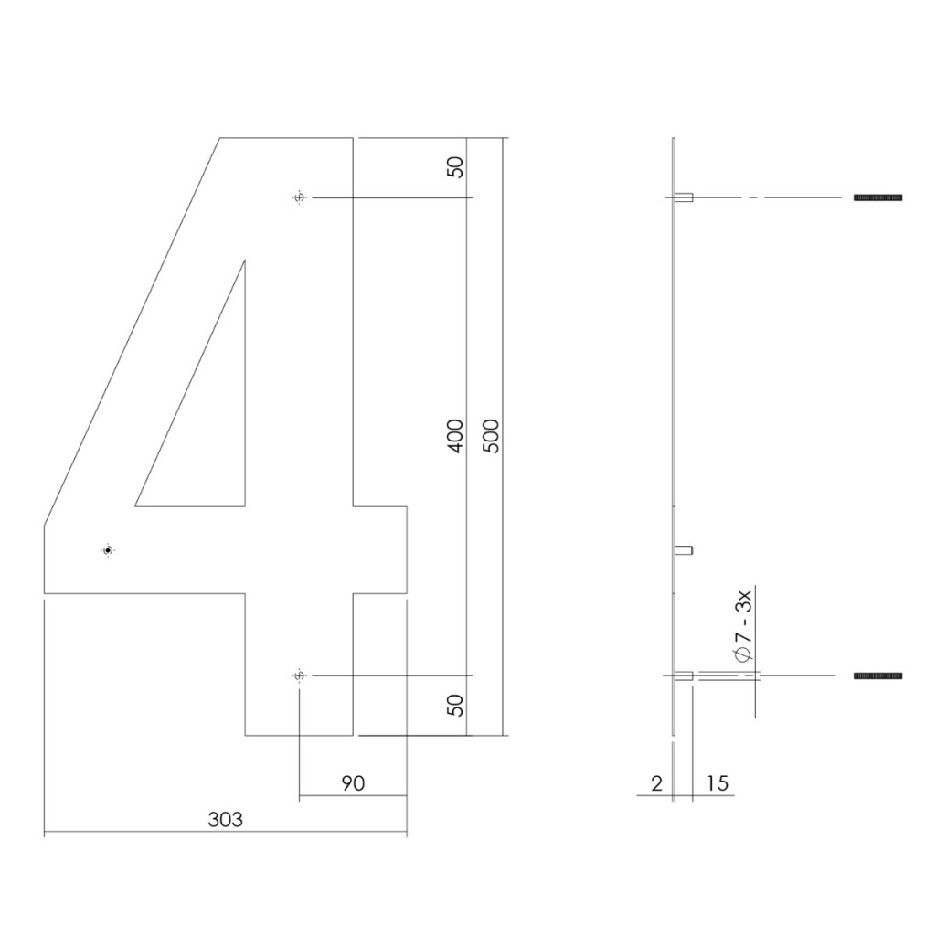 Fasadsiffra | Husnummer 4 Svart 50 cm - 0023.402124