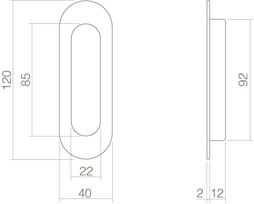 Draghandtag Oval 120X40 till skjutdörr - Svart