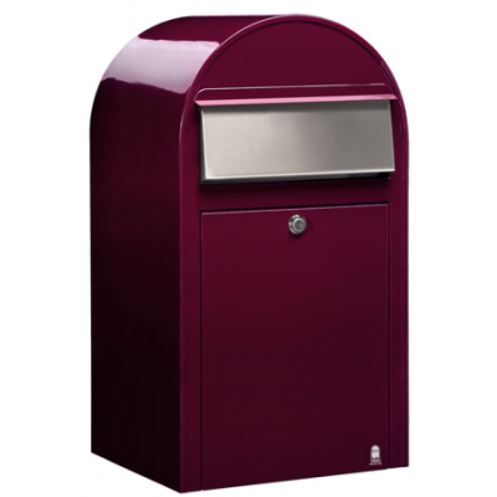 Postlåda BOBI GRANDE - Vinröd RAL 3005 med rostfri lucka
