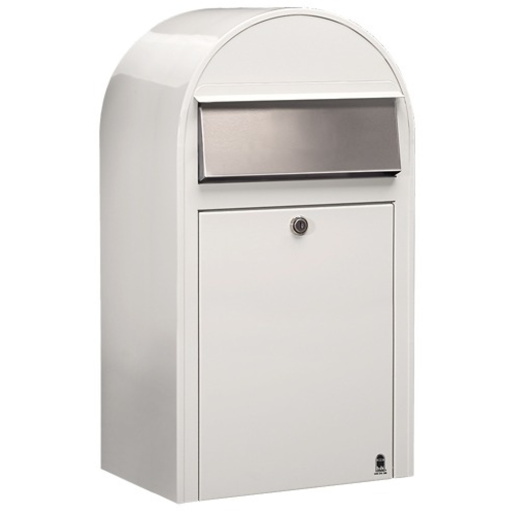 Postlåda BOBI GRANDE - Vit RAL 9016 med rostfri lucka