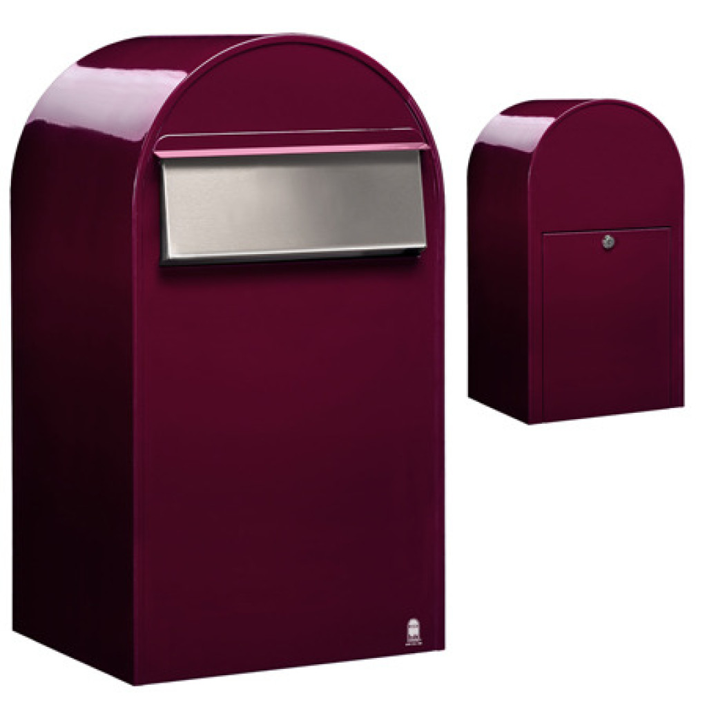 Postlåda BOBI GRANDE B (Baktöming) - Vinröd RAL 3005 och rostfri lucka