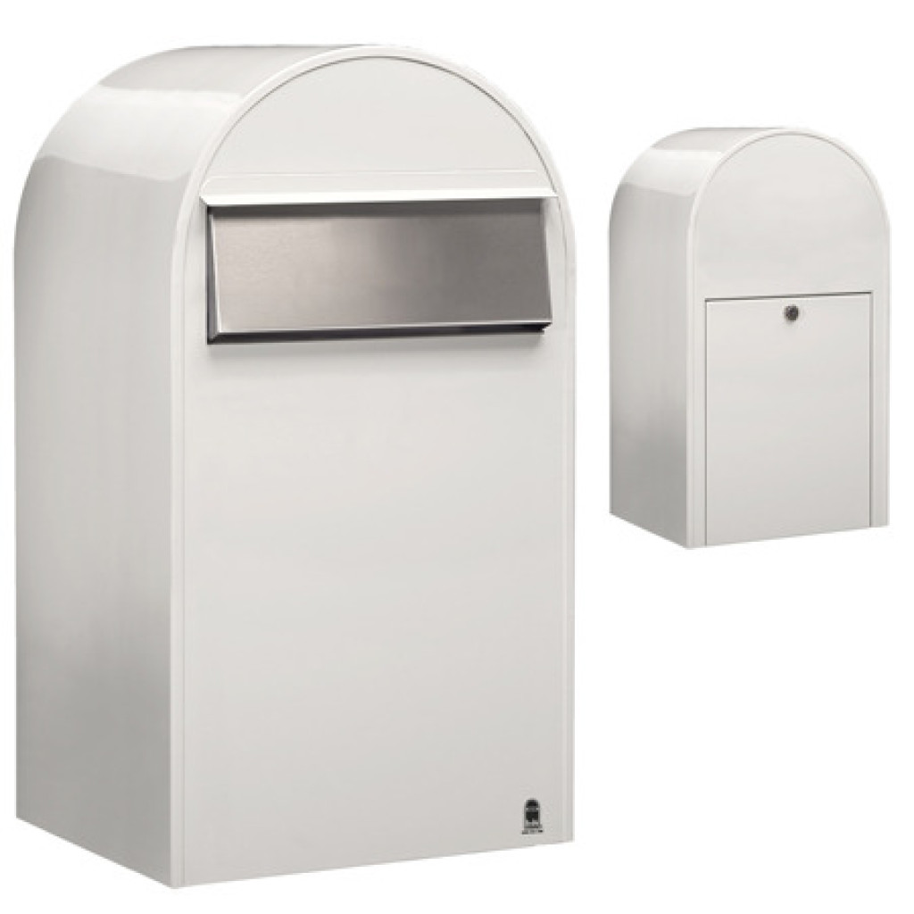 Postlåda BOBI GRANDE B (Baktöming) - Vit RAL 9016 med rostfri lucka