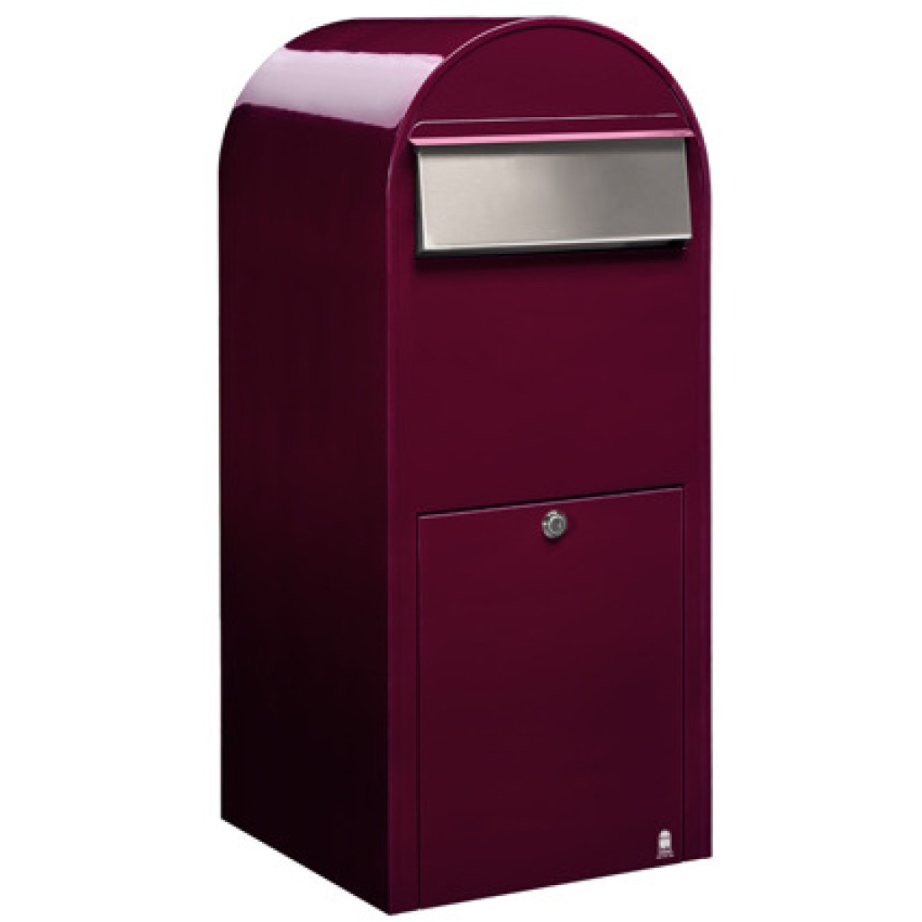 Postlåda BOBI JUMBO - Vinröd RAL 3005 med rostfri lucka