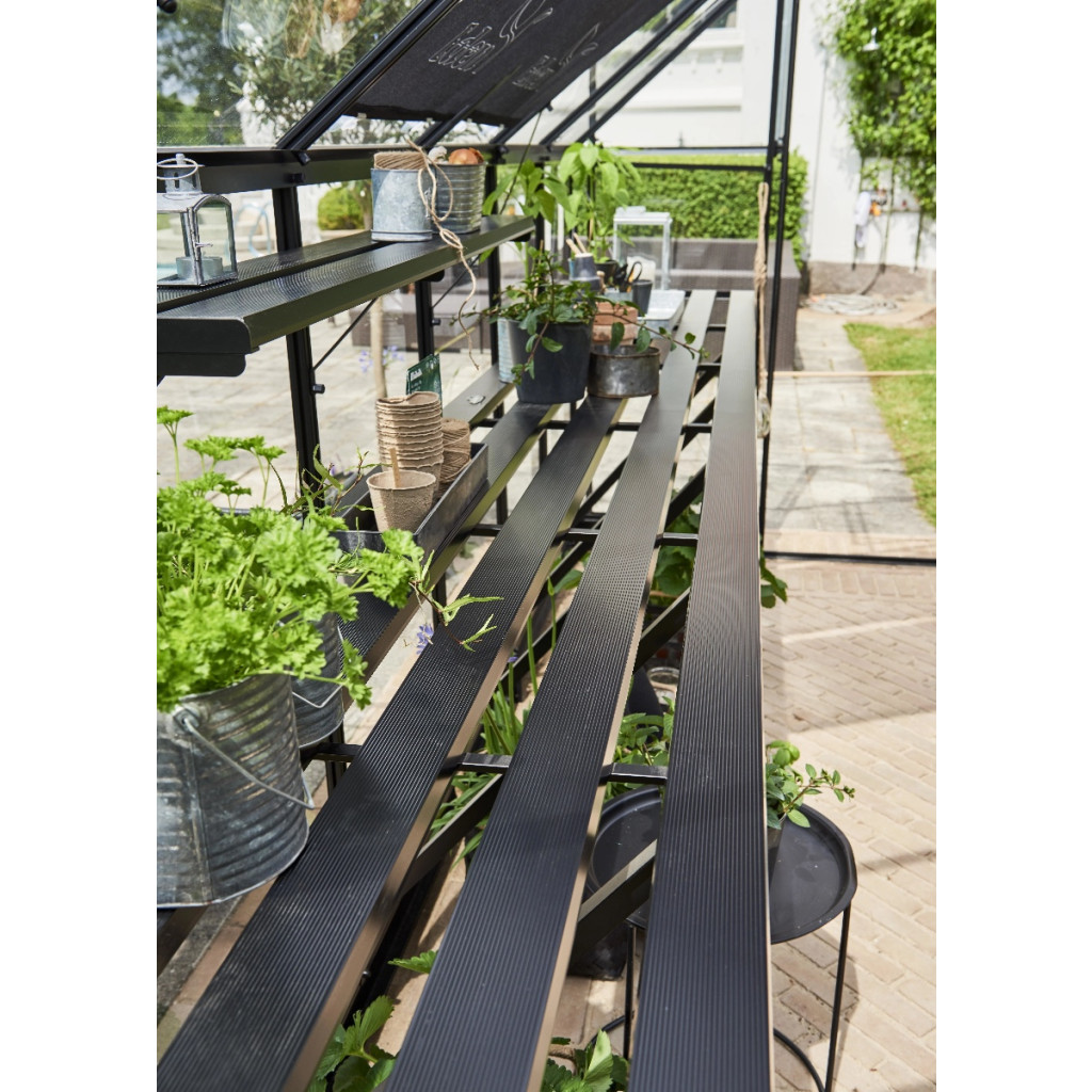 Svart växthusbord till växthus Halls Qube 816