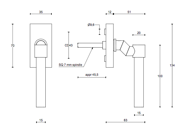 Fönsterhandtag PBL15F-DK IN - Rostfritt stål