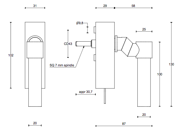 Fönsterhandtag låsbar PBL20F-DKLOCK IN - Rostfritt stål