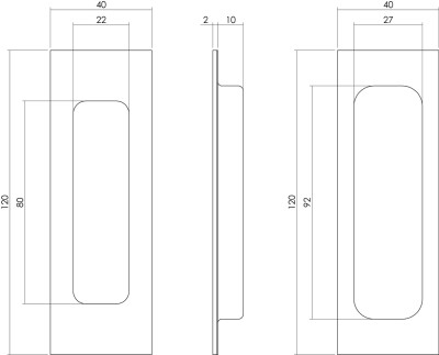 Draghandtag infälld 120X40 till skjutdörr - Svart 