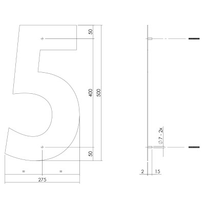 Fasadsiffra | Husnummer 5 Svart 50 cm - 0023.402125