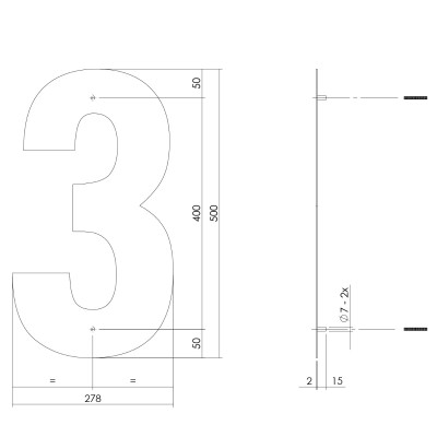 Fasadsiffra | Husnummer 3 Svart 50 cm