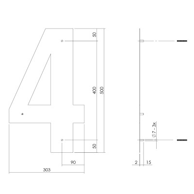 Fasadsiffra | Husnummer 4 Svart 50 cm - 0023.402124