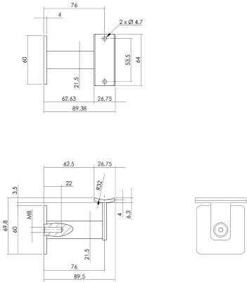 ROSTFRI LEDSTÅNGSKROK SQUARE RUND Intersteel - 0035.730010