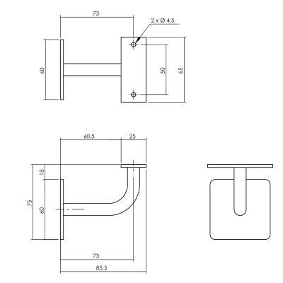 SVART LEDSTÅNGSKROK Intersteel Square - 0023.730021