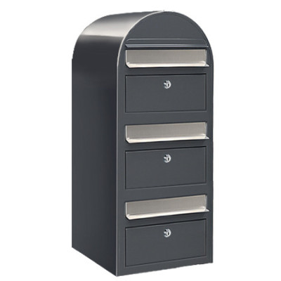 Postlåda BOBI TRIO - Grå RAL 7016 med rostfri lucka