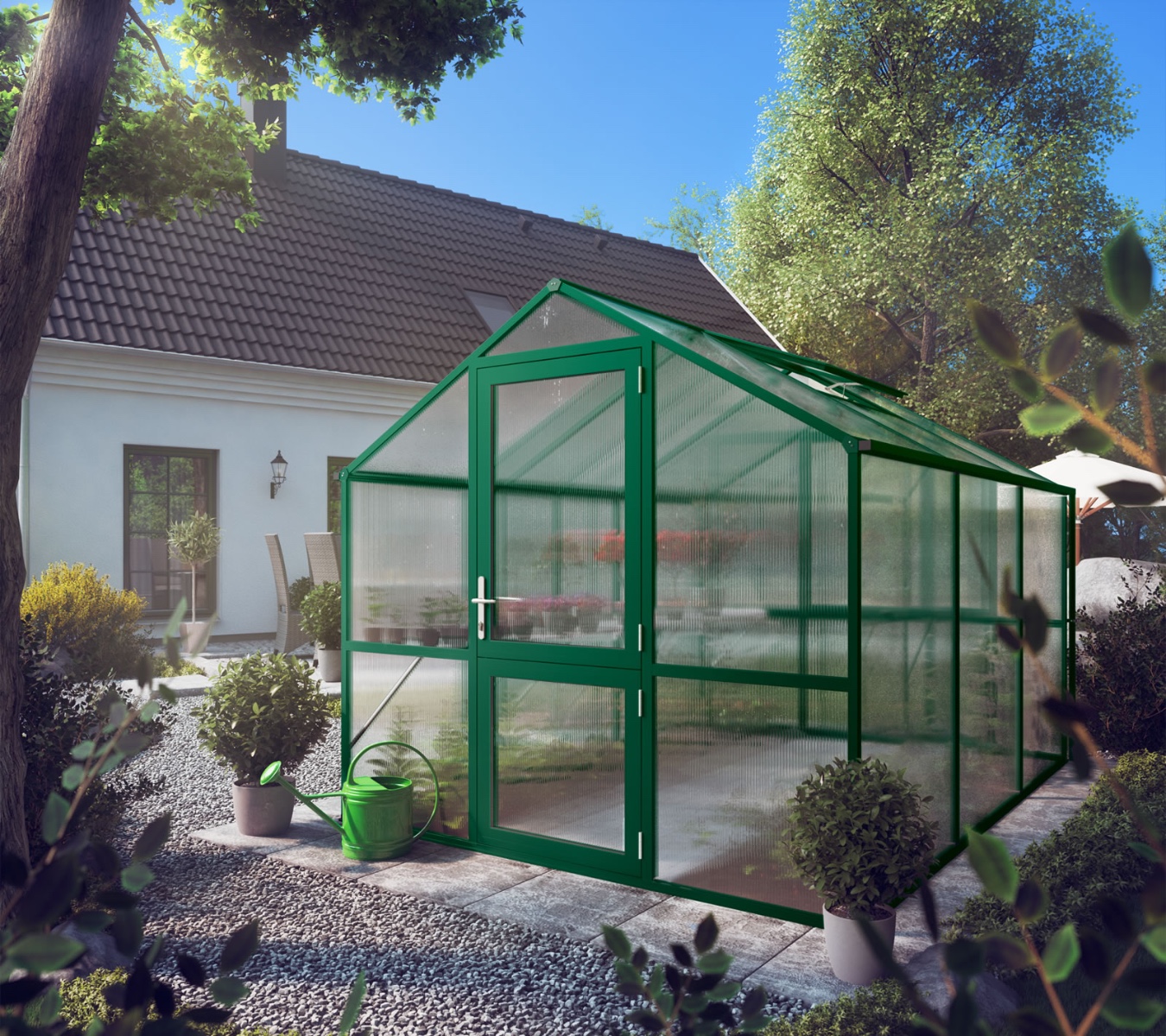 Växthus 8 kvm – Rose III i grön (mossgrön) med 10 mm UV kanalplast