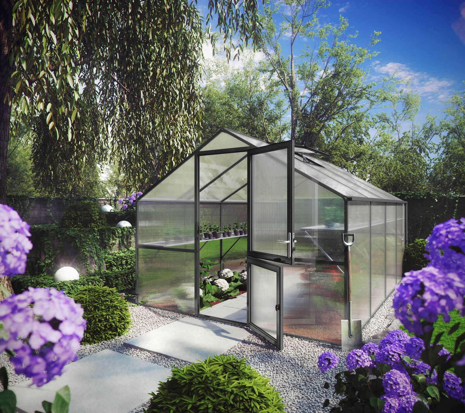 Växthus Orchidee IV 13 kvm – Stormsäkert antracit växthus med hög kvalitet