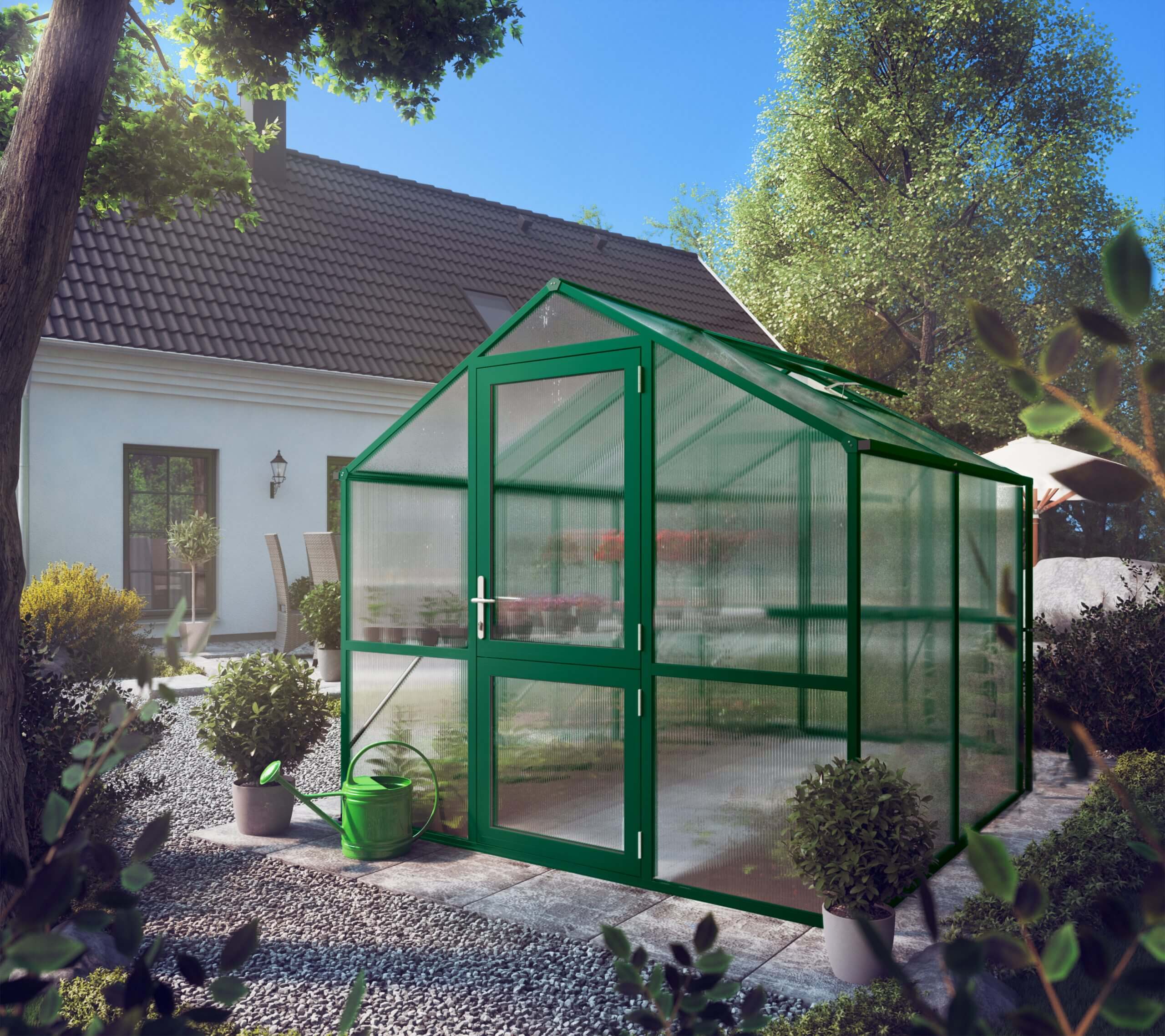Växthus 5 kvm med 10 mm UV kanalplast – Rose II (grön)