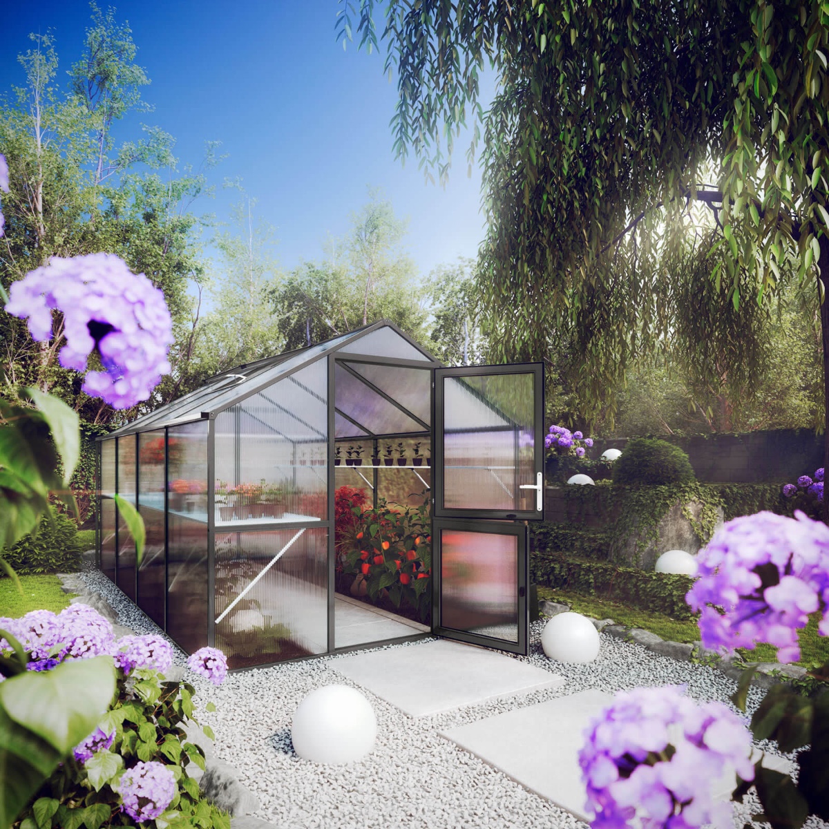 Växthus 10 kvm – KGT Rose IV Antracit med 10 mm kanalplast