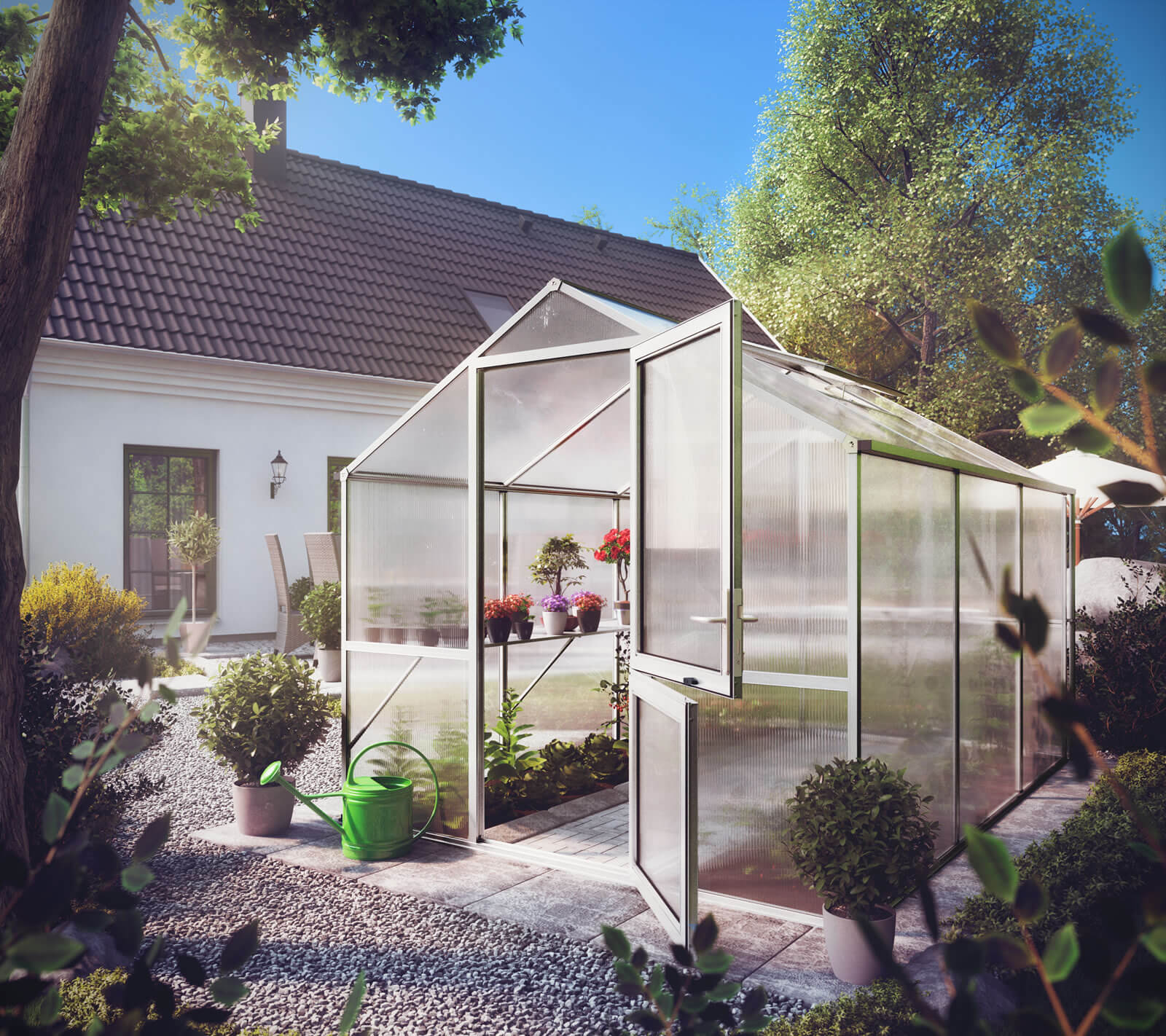 Växthus 8 kvm – Rose III i aluminium med 10 mm UV kanalplast